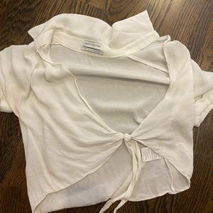 White sheer cropped tie top